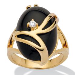 PalmBeach Jewelry Oval-Shaped Onyx and Crystal Accent Cocktail Ring in 14k Gold-Plated