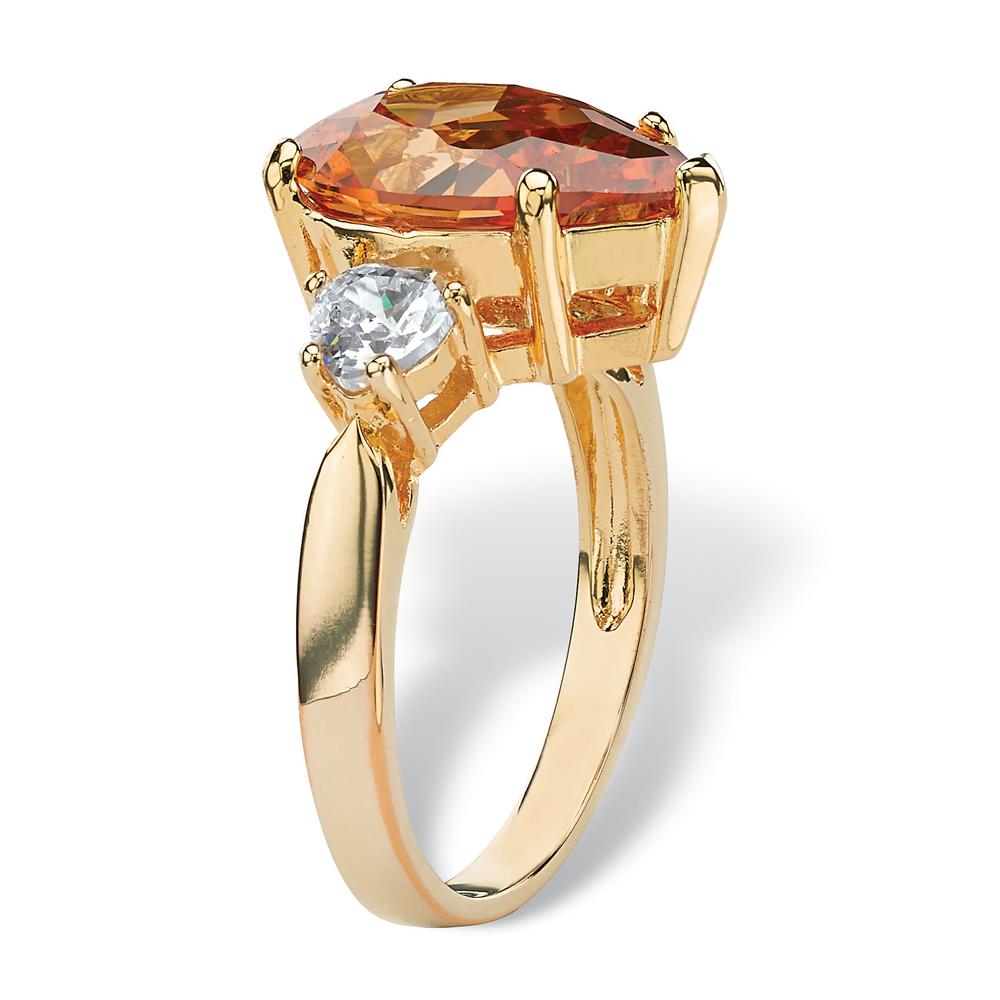PalmBeach Jewelry 6.41 TCW Pear-Cut Champagne Cubic Zirconia Ring in 14k Gold-Plated