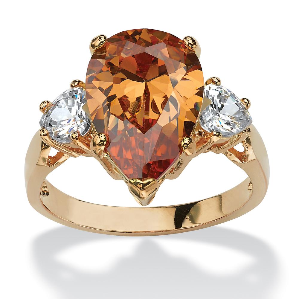PalmBeach Jewelry 6.41 TCW Pear-Cut Champagne Cubic Zirconia Ring in 14k Gold-Plated