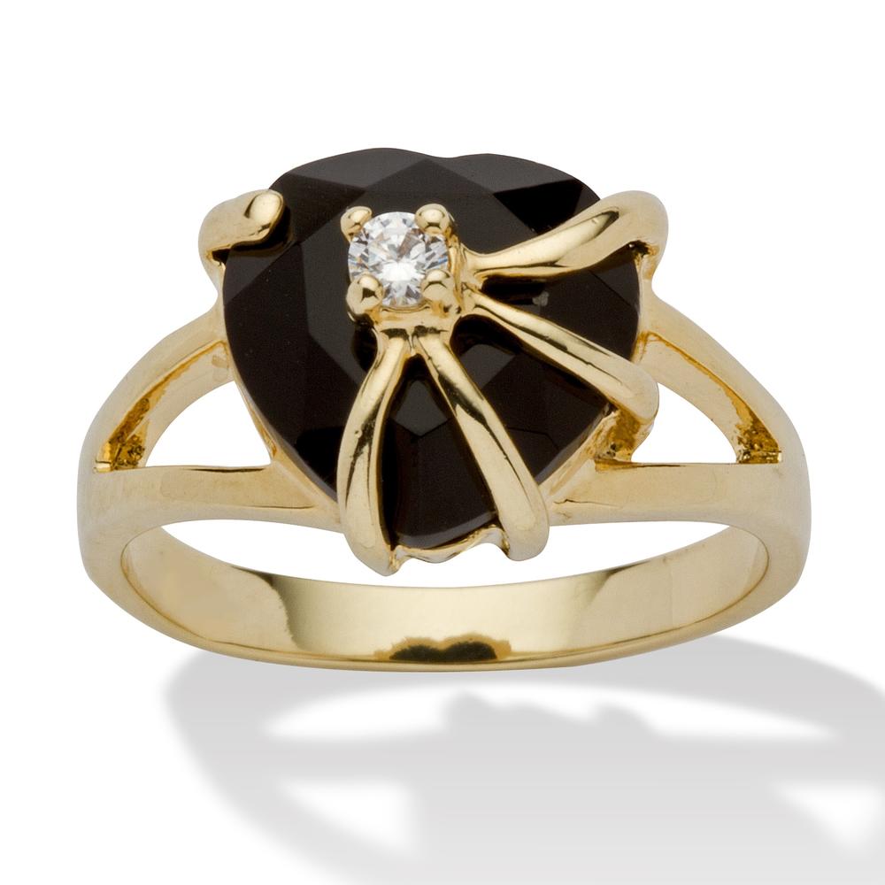 PalmBeach Jewelry Heart-Shaped Genuine Onyx Cubic Zirconia Accent 14k Yellow Gold-Plated Cocktail Ring