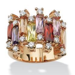 PalmBeach Jewelry 8.96 TCW Emerald-Cut Multicolor Cubic Zirconia 14k Yellow Gold-Plated Ring