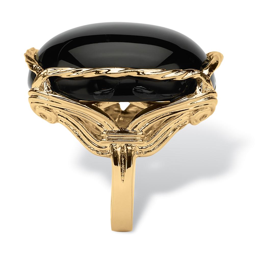 PalmBeach Jewelry Genuine Black Onyx 14k Gold-Plated Cabochon Pillow Ring