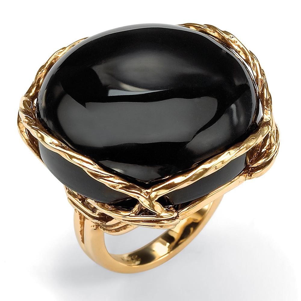 PalmBeach Jewelry Genuine Black Onyx 14k Gold-Plated Cabochon Pillow Ring
