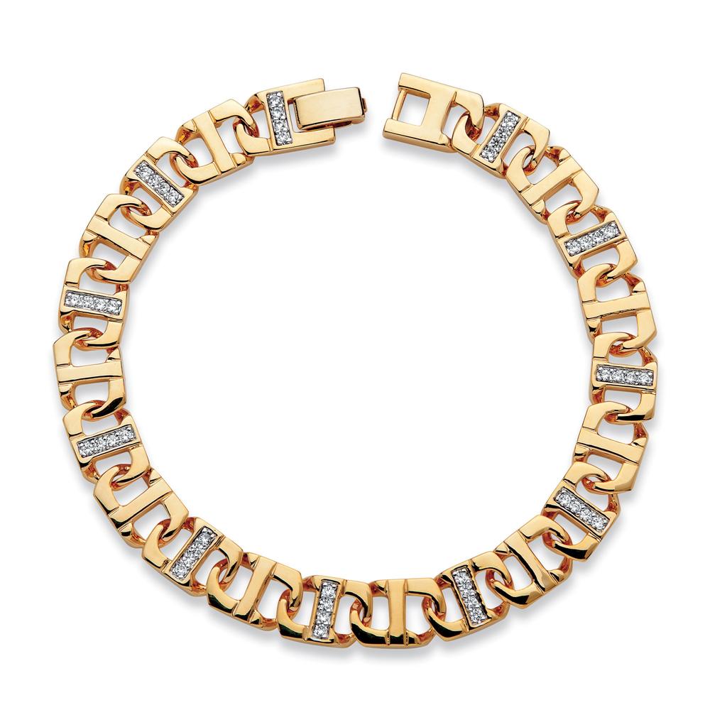 PalmBeach Jewelry Men's 1.10 TCW Cubic Zirconia 10 mm Mariner-Link Bracelet 14k Gold-Plated 10"