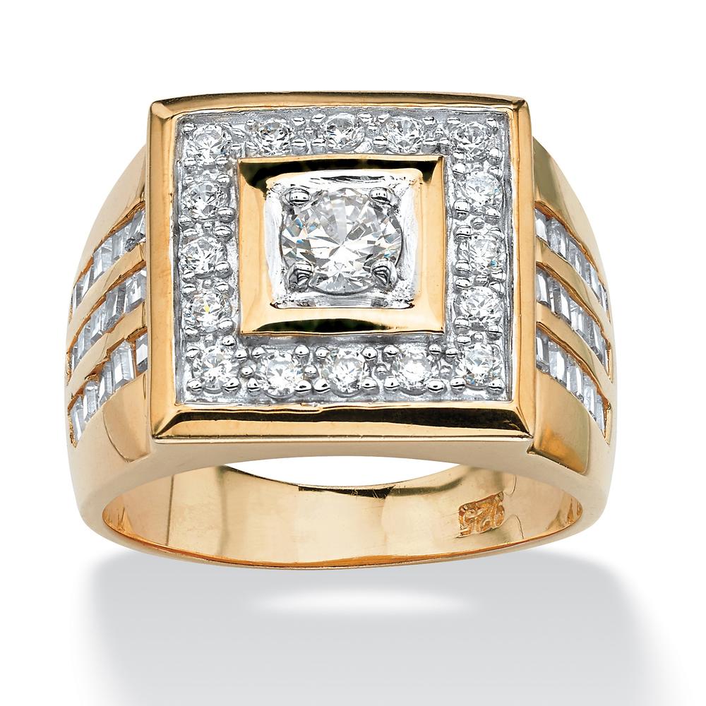 PalmBeach Jewelry Men's 2.18 TCW Cubic Zirconia Square Ring 14k Yellow Gold-Plated Sizes 8-16