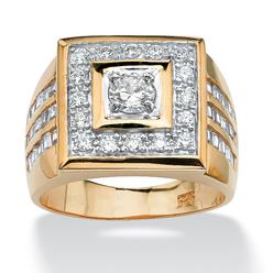 PalmBeach Jewelry Men's 2.18 TCW Cubic Zirconia Square Ring 14k Yellow Gold-Plated Sizes 8-16