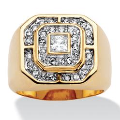 PalmBeach Jewelry Men's .87 TCW Square and Round Cubic Zirconia 14k Gold-Plated Octagon-Shaped Ring