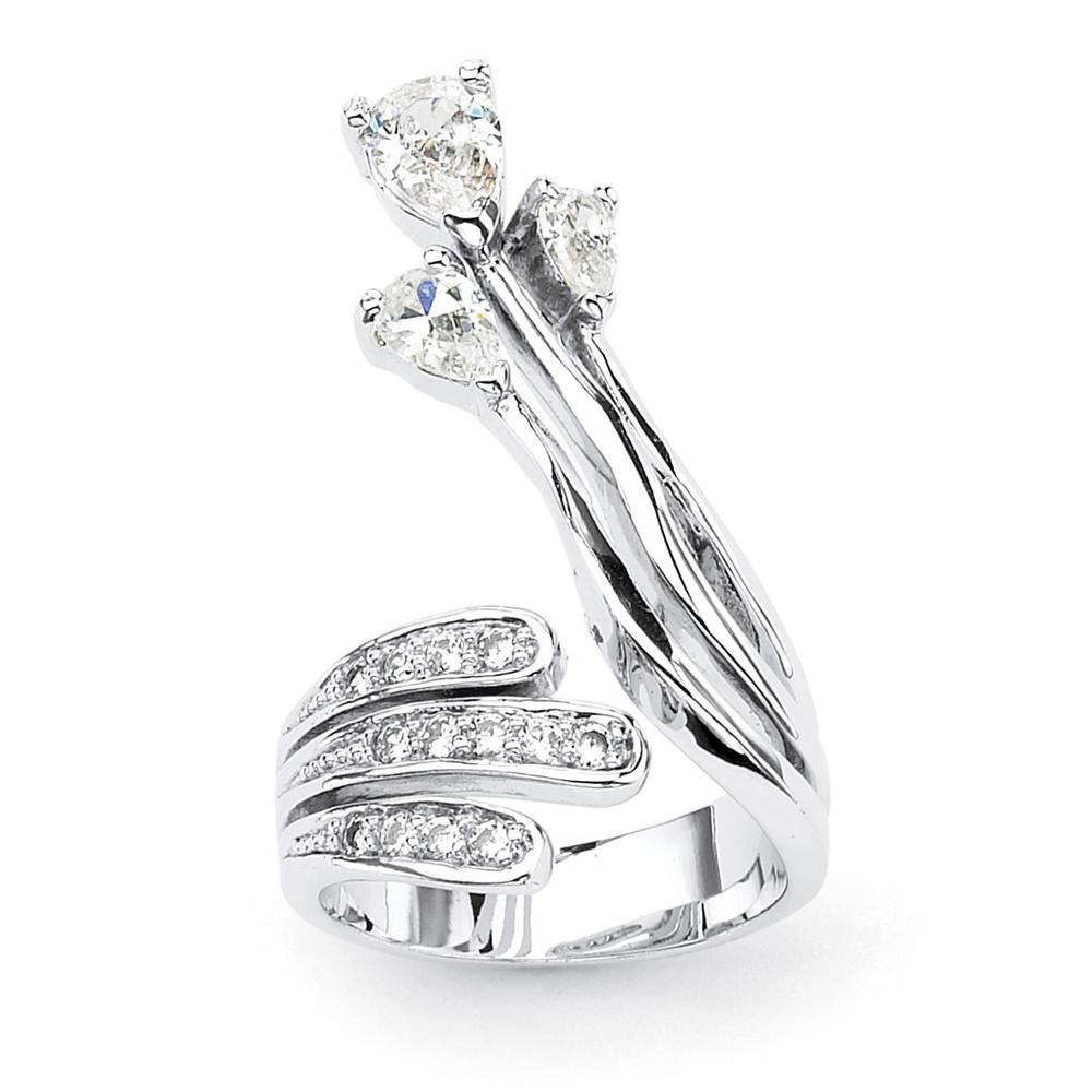 PalmBeach Jewelry Pear-Cut and Round Cubic Zirconia Platinum-Plated Crossover Wrap Ring