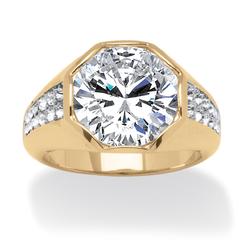 PalmBeach Jewelry Men's 6 TCW Round Cubic Zirconia Octagon Ring 14K Gold-Plated