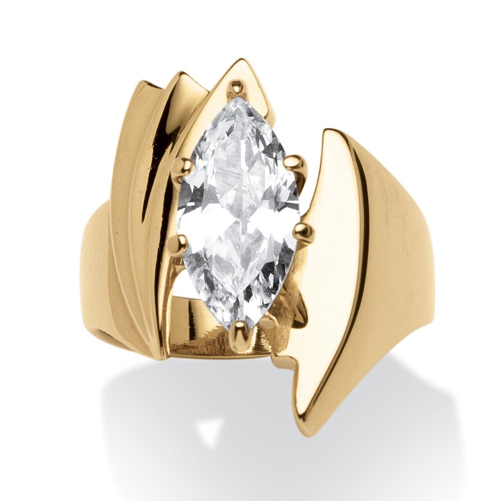 PalmBeach Jewelry 2.48 TCW Marquise-Cut Cubic Zirconia Angled Ring Gold Ion Plated