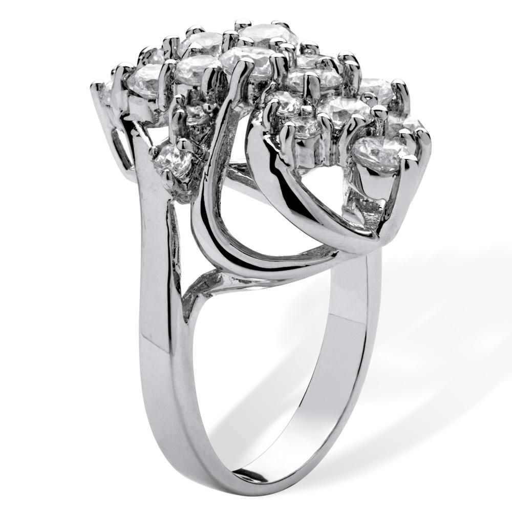 PalmBeach Jewelry 3.44 TCW Cubic Zirconia Cluster Cocktail Ring Platinum-Plated