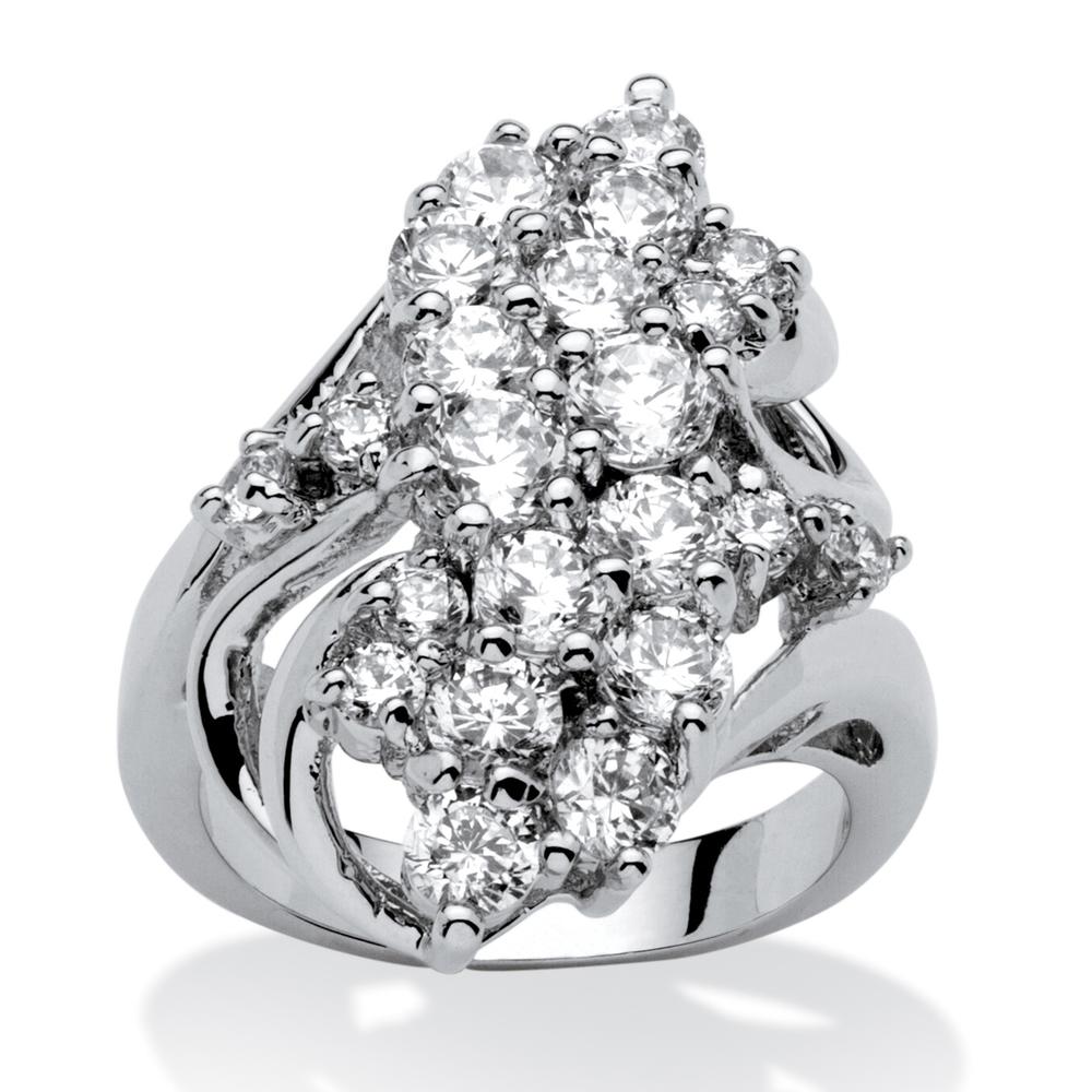PalmBeach Jewelry 3.44 TCW Cubic Zirconia Cluster Cocktail Ring Platinum-Plated