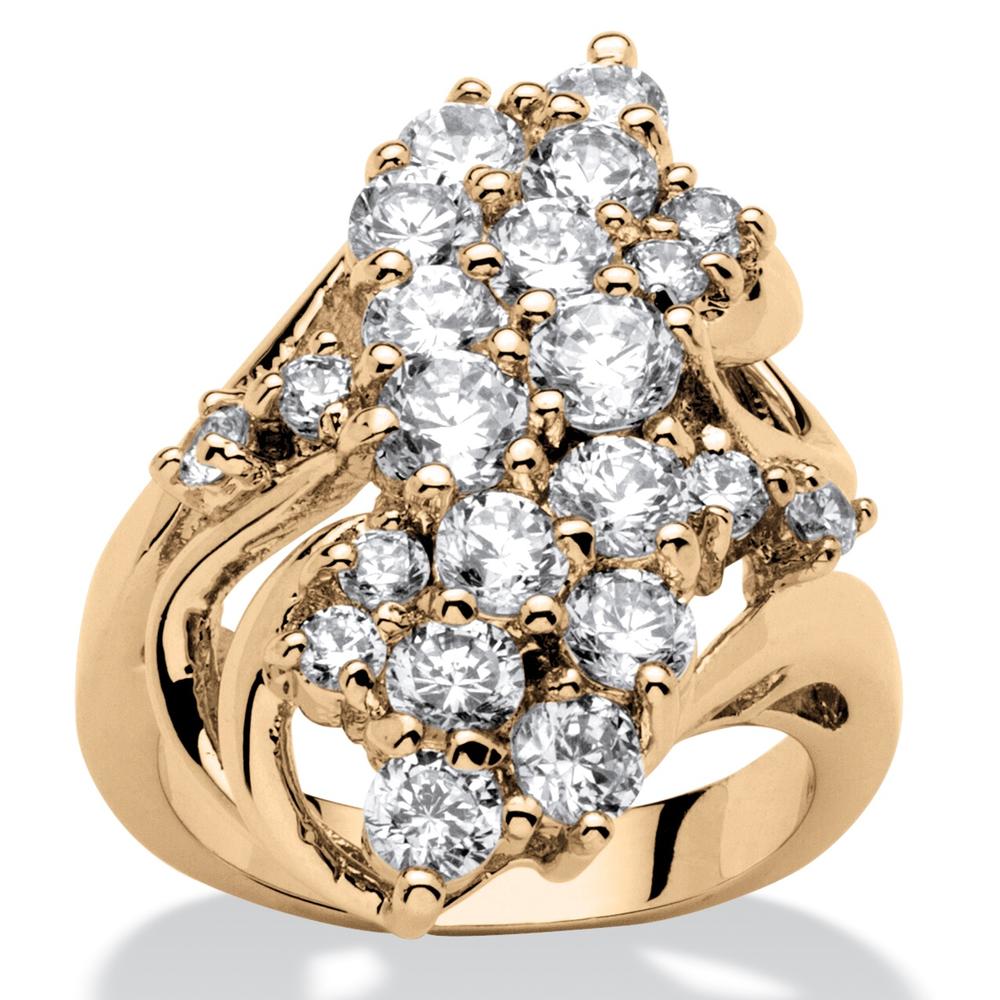 PalmBeach Jewelry 3.44 TCW Cubic Zirconia Cluster Wave Ring 14k Yellow Gold-Plated