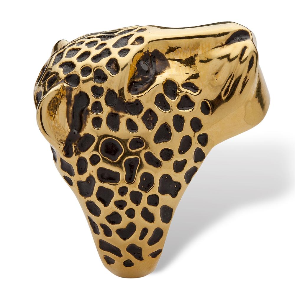 PalmBeach Jewelry Black Pave Crystal Leopard Fashion Ring 14k Yellow Gold-Plated