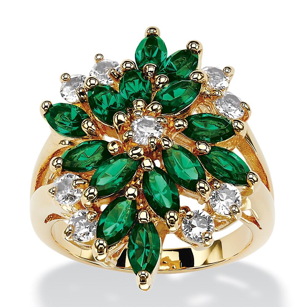 PalmBeach Jewelry Marquise-Cut Emerald Green Crystal Cluster Cocktail Ring MADE WITH SWAROVSKI ELEMENTS 18k Gold-Plated