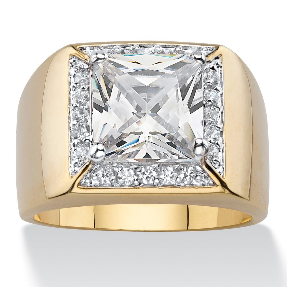 PalmBeach Jewelry Men's 2.44 TCW Square-Cut Cubic Zirconia Halo Ring 14k Gold-Plated