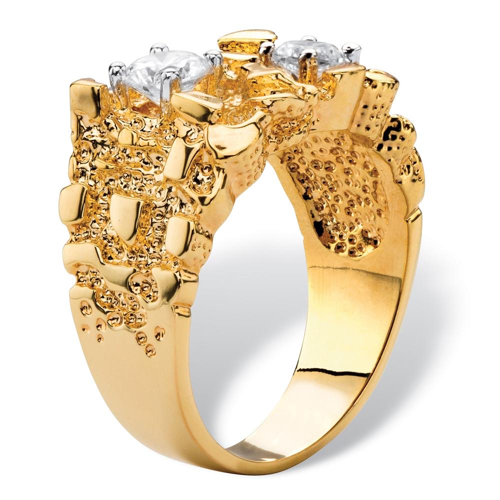 PalmBeach Jewelry Men's 1.05 TCW Round Cubic Zirconia Nugget Ring 14k Gold-Plated