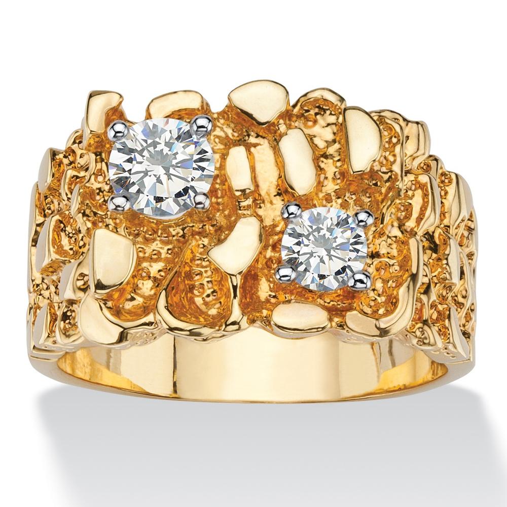 PalmBeach Jewelry Men's 1.05 TCW Round Cubic Zirconia Nugget Ring 14k Gold-Plated