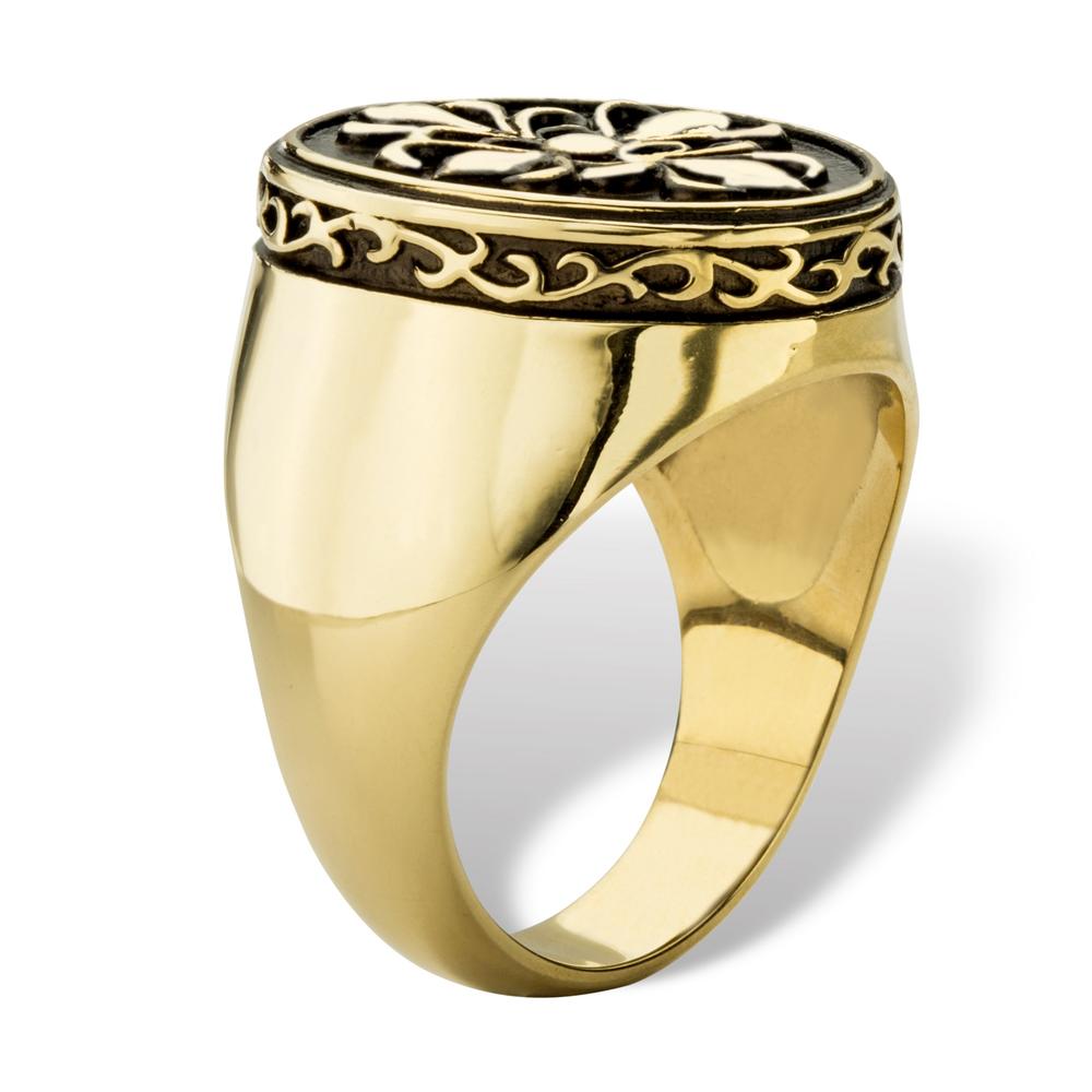 PalmBeach Jewelry Men's Two-Tone Signet-Style Cross Ring in Enamel and Gold Ion-Plated Stainless Steel