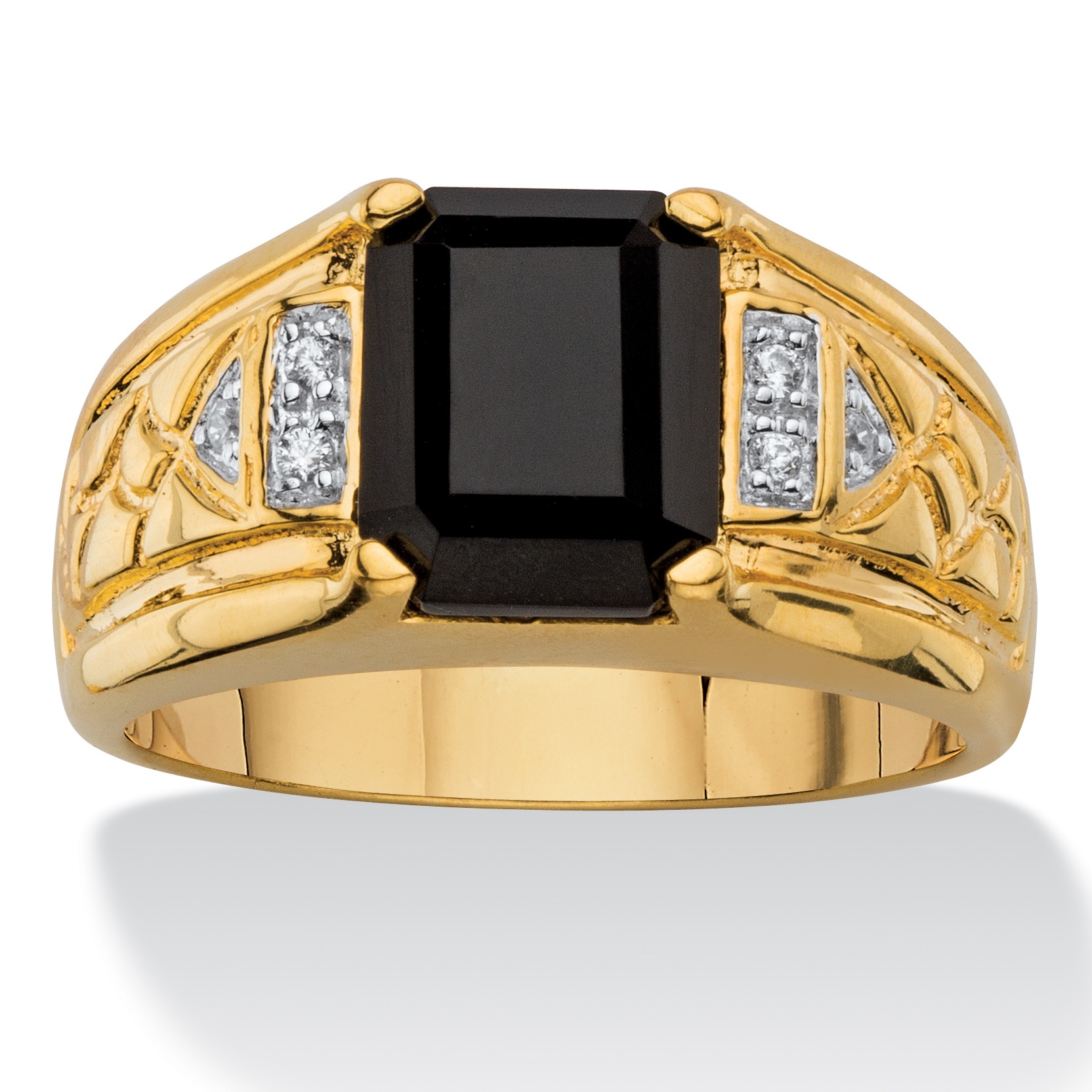 PalmBeach Jewelry Men's Emerald-Cut Faceted Genuine Black Onyx and ...