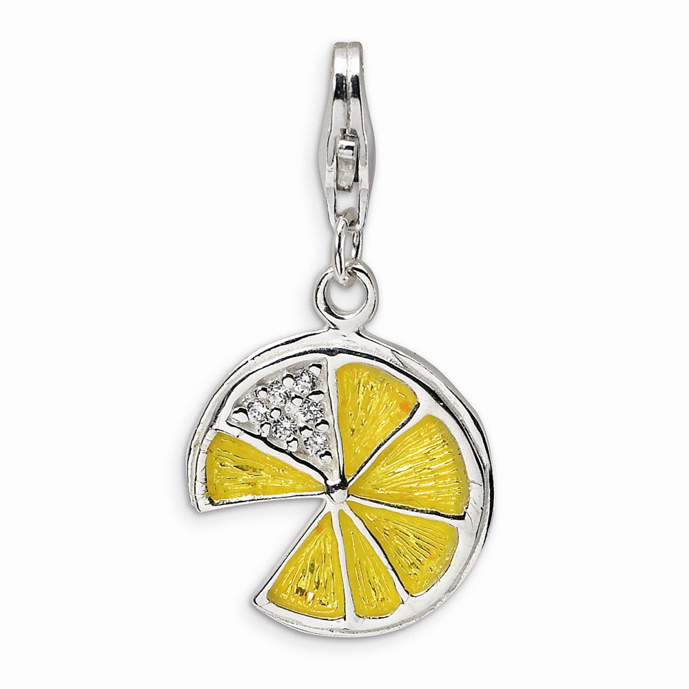 goldia Sterling Silver 3-D Yellow Enamel Lemon Wedge w/Lobster Claw Clasp Clasp Charm