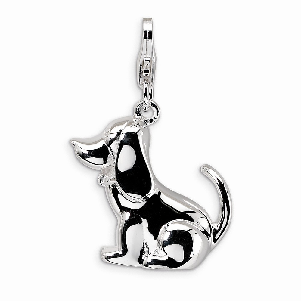 goldia Sterling Silver 3-D Polished & Enameled Dog w/Lobster Claw Clasp Clasp Charm