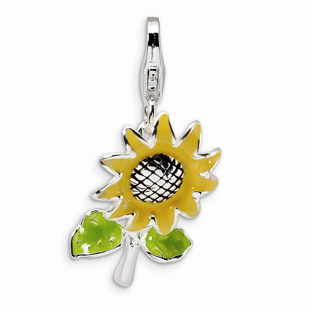 goldia Sterling Silver 3-D Enameled Sunflower w/Lobster Claw Clasp Clasp Charm