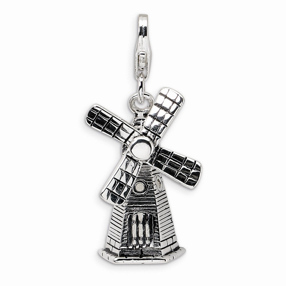 goldia Sterling Silver 3-D Enameled Moveable Windmill w/Lobster Claw Clasp Clasp Charm