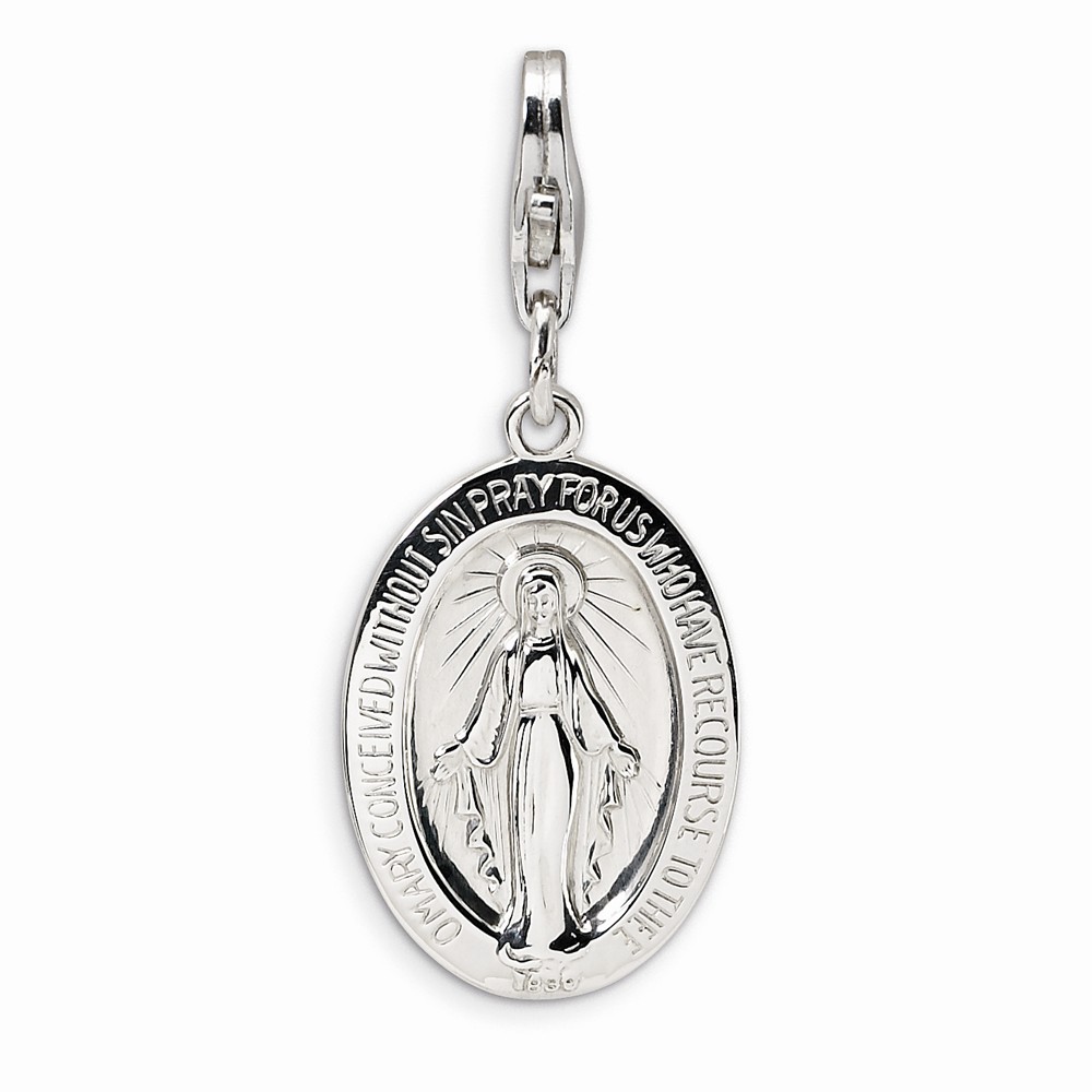 goldia Sterling Silver Miraculous Medal w/Lobster Claw Clasp Clasp Charm