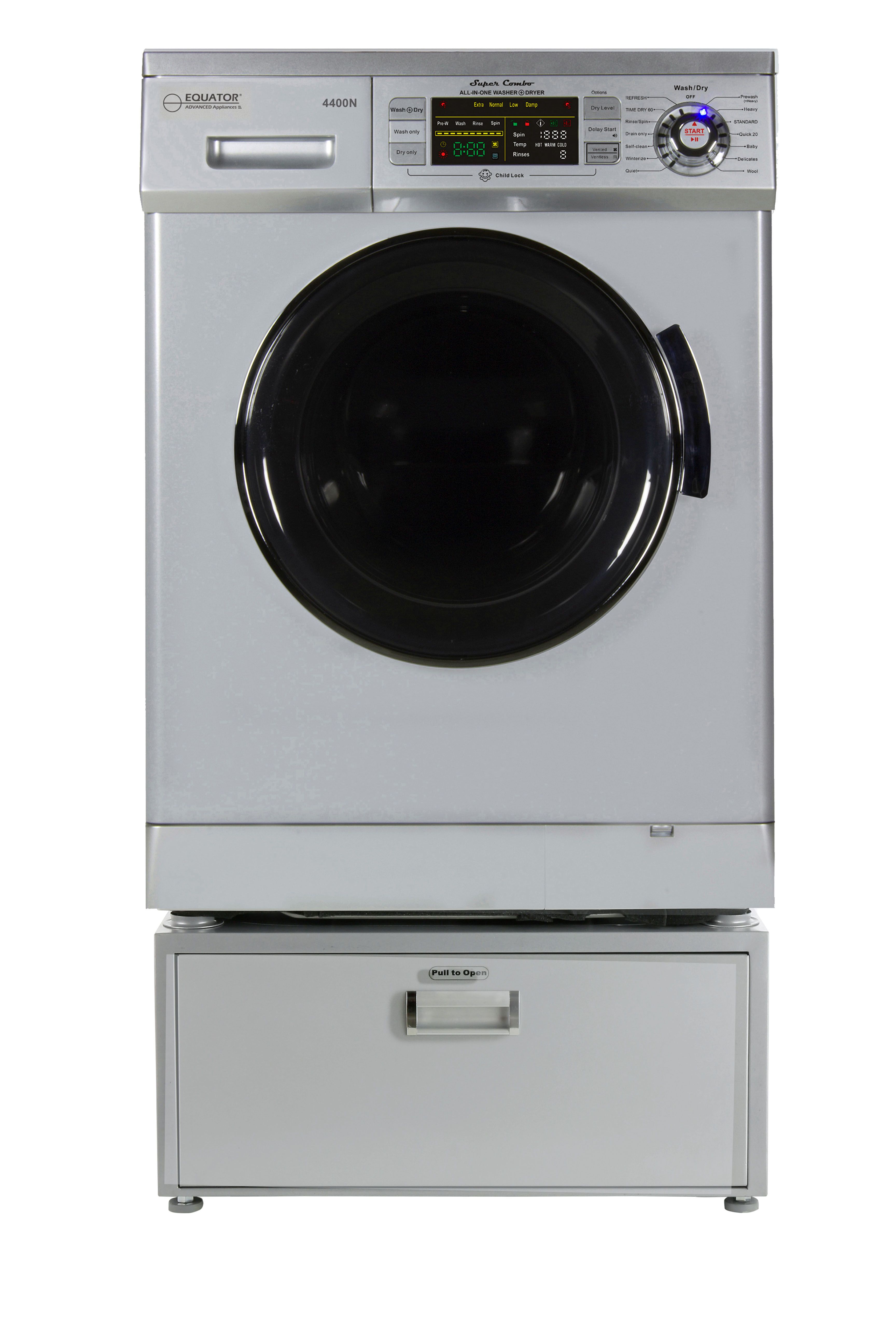 Equator EZ 4400 N + Pedestal Silver New Version Compact Combination Washer & Dryer in Silver with Pedestal, 2019 Model