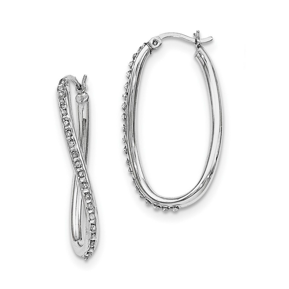 Sterling Silver Diamond Accent Oval Twist Hinged Hoop Earrings - Measures 35x2mm