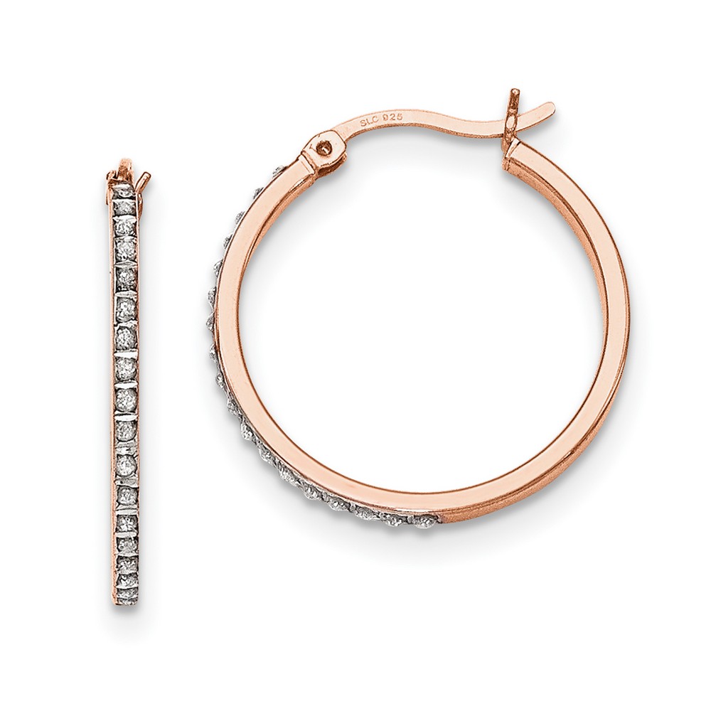 Sterling Silver and Rose Gold-plated Diamond Accent Round Hinged Hoop Earrings (2x26mm)
