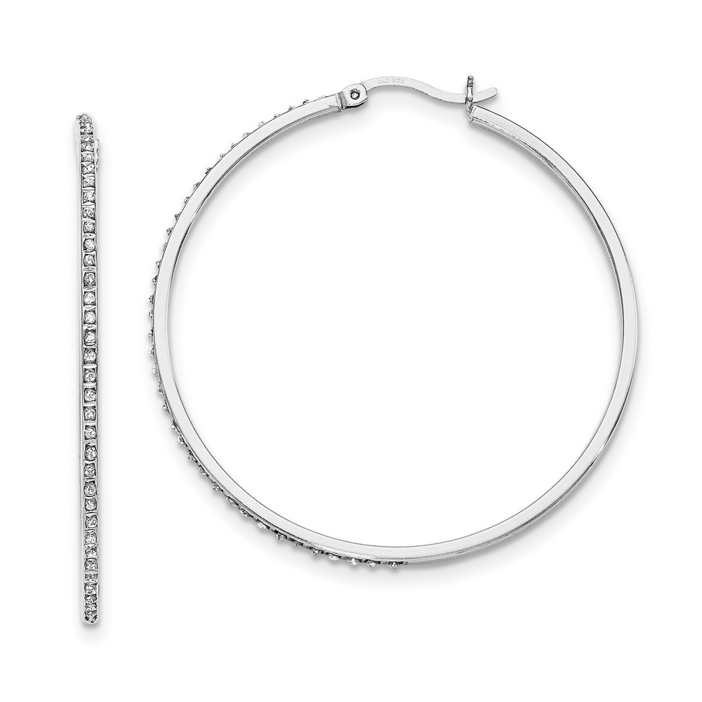 Sterling Silver Diamond Accent Round Hinged Hoop Earrings - Measures 47x1mm