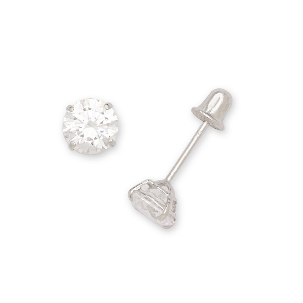 Sterling Silver Rhodium-plated 6mm Solitaire Round Cubic Zirconia CZ Stud Screw-back Earrings