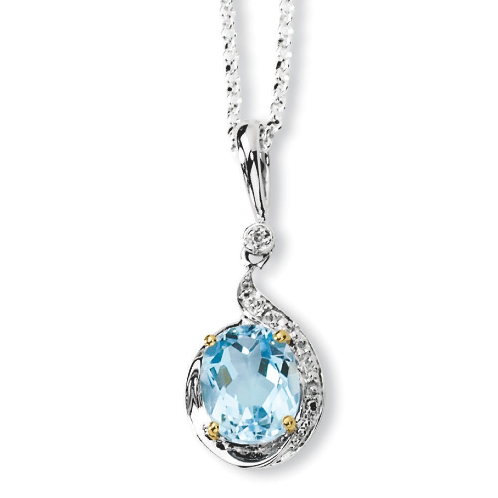Sterling Silver and 14K Sky Blue Topaz Diamond Necklace -  Includes 18-Inch Chain