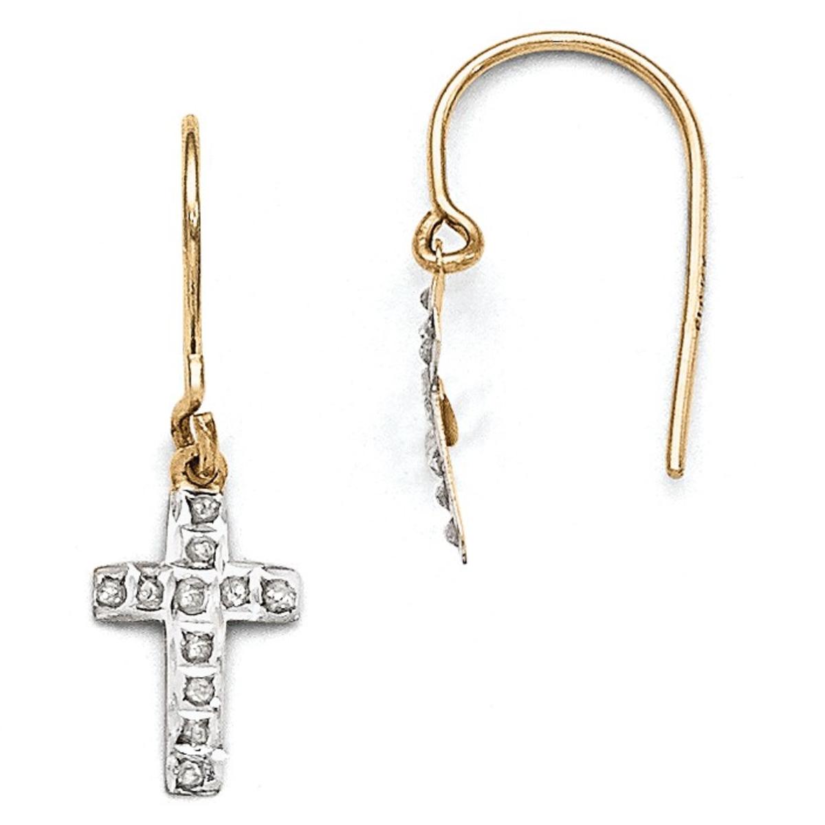 14k Yellow Gold Diamond Cross Hook Earrings (9x25mm)