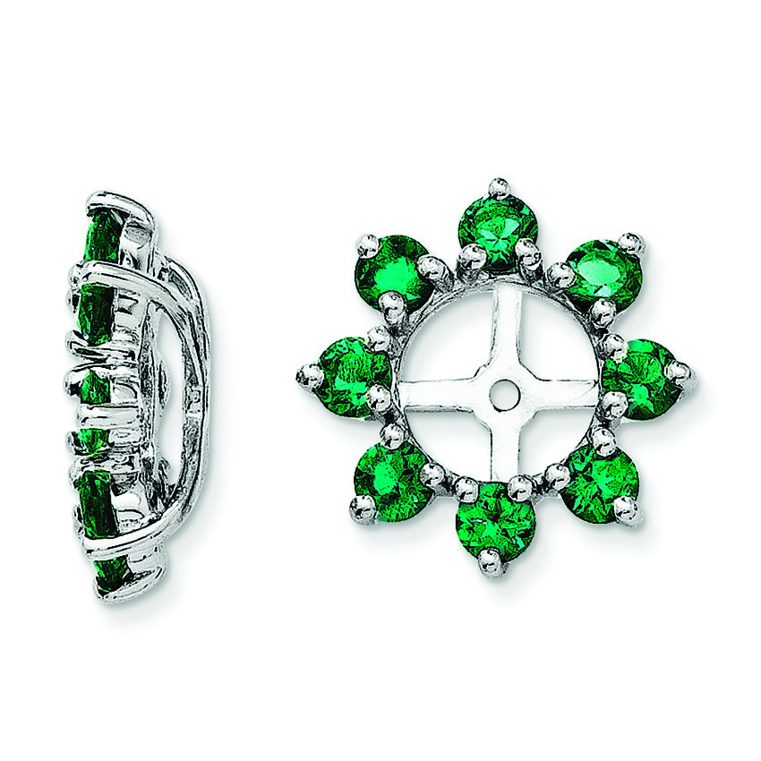 Sterling Silver Created Emerald Earrings Jacket (14mm)