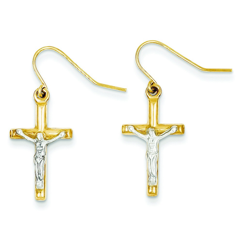 14k Gold Two-tone Polished Crucifix Earrings (12x30mm)