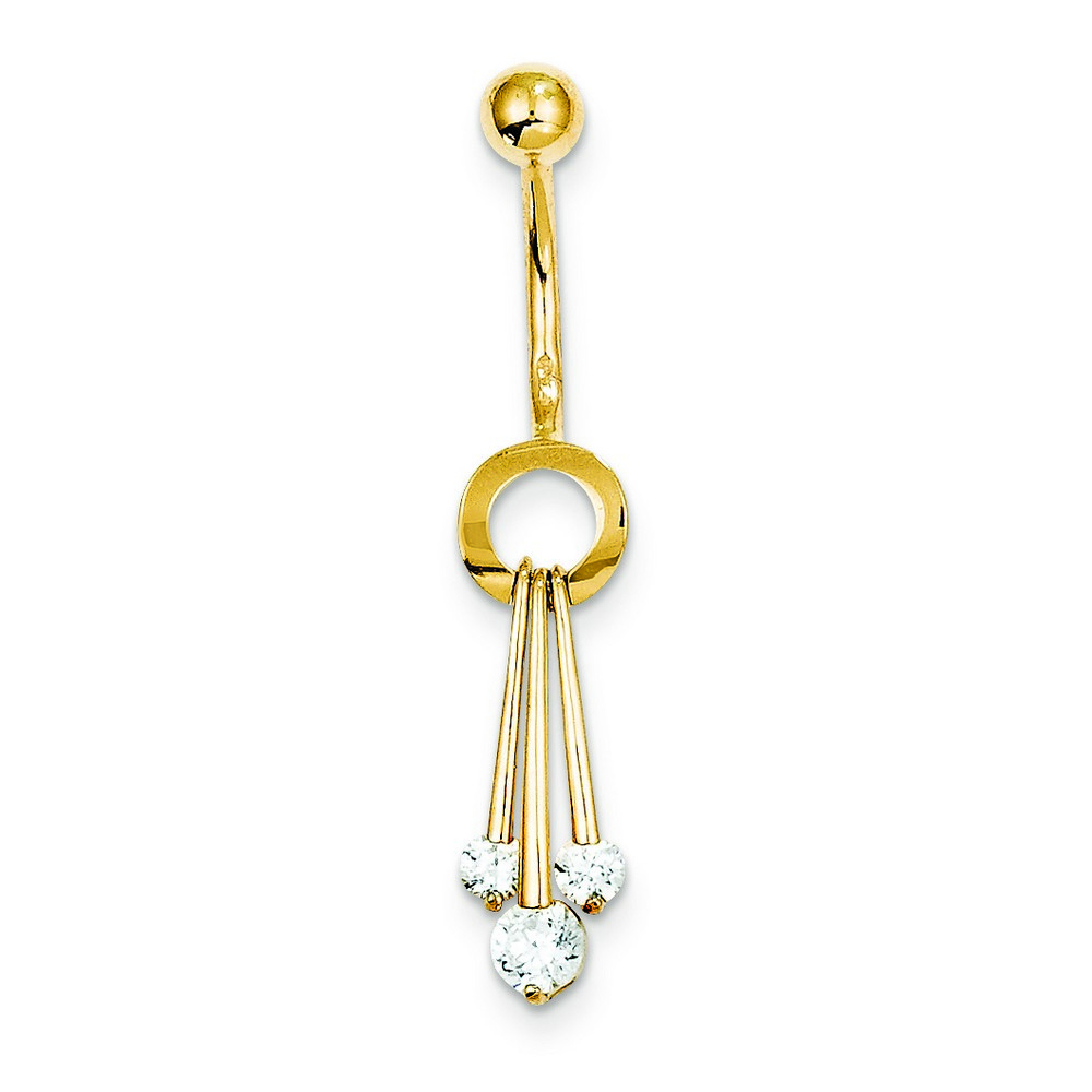 10k Gold With Dangly CZs Belly Ring Dangle