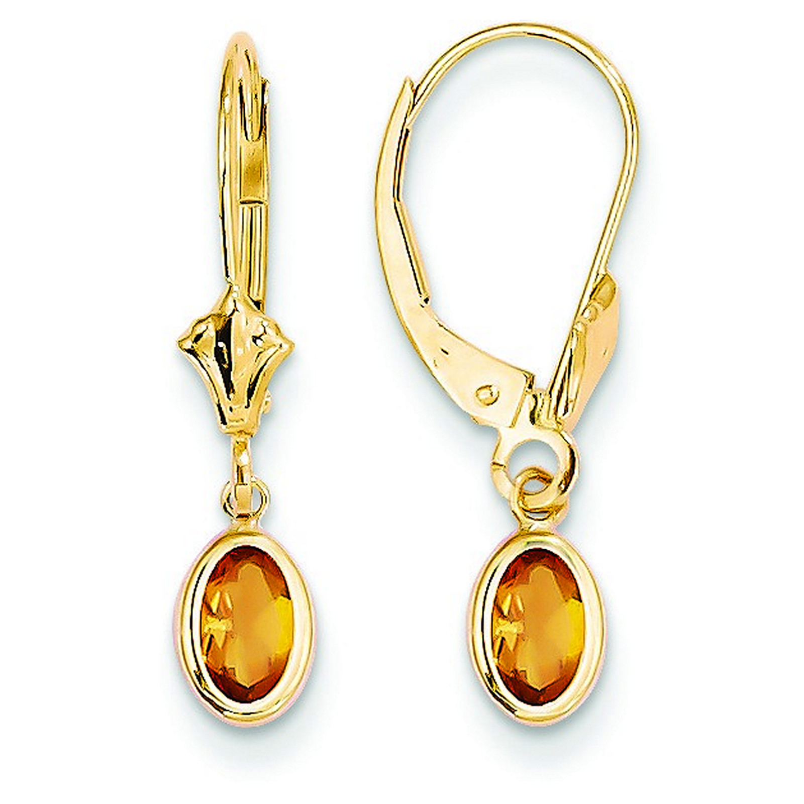 14k Yellow Gold 6x4 Oval Bezel Citrine Leverback Earrings