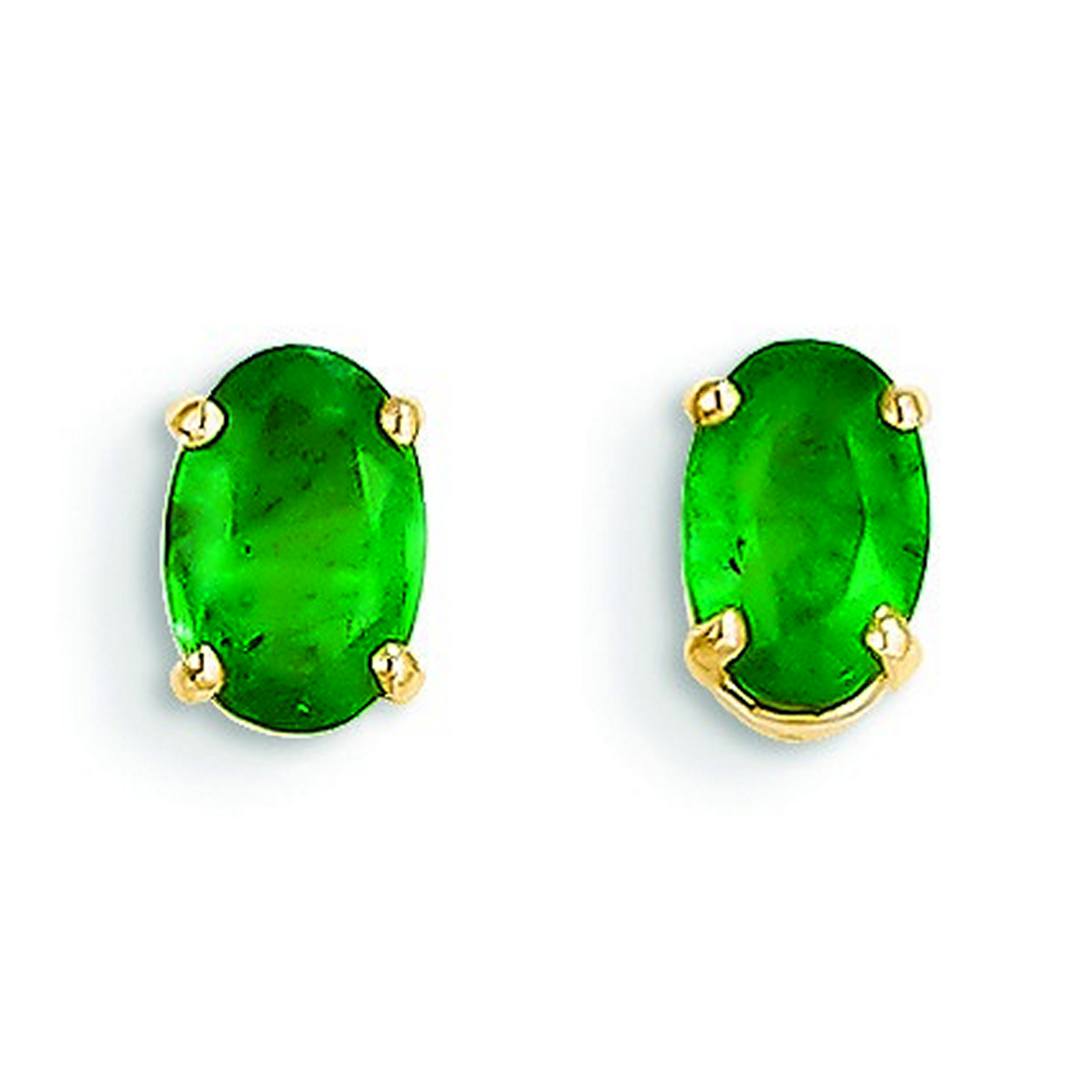 14k Yellow Gold 7x5mm Oval Emerald Stud Earrings - November Birthstone