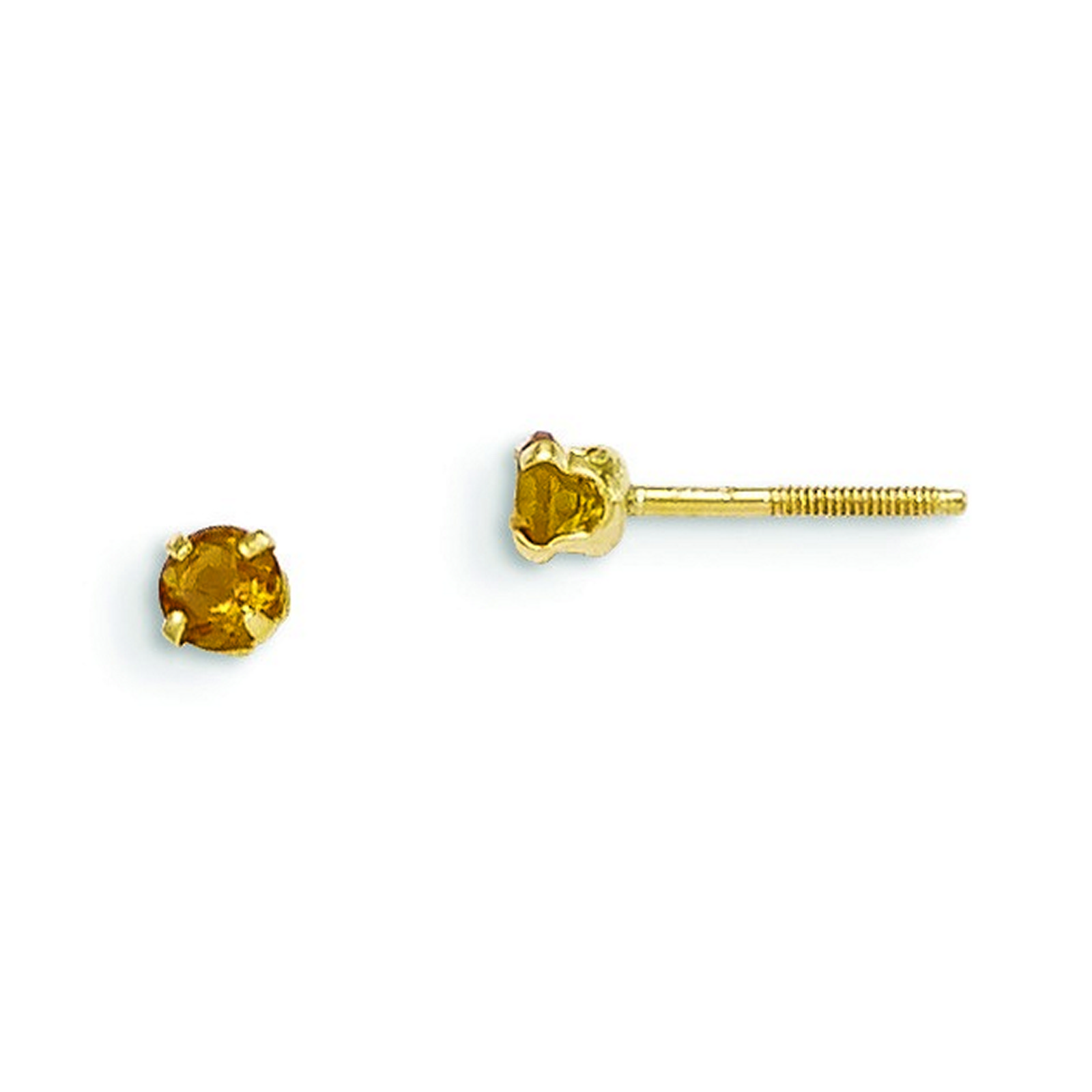 14k Yellow Gold 3mm Citrine Birthstone Childrens Earrings - Measures 4x4mm