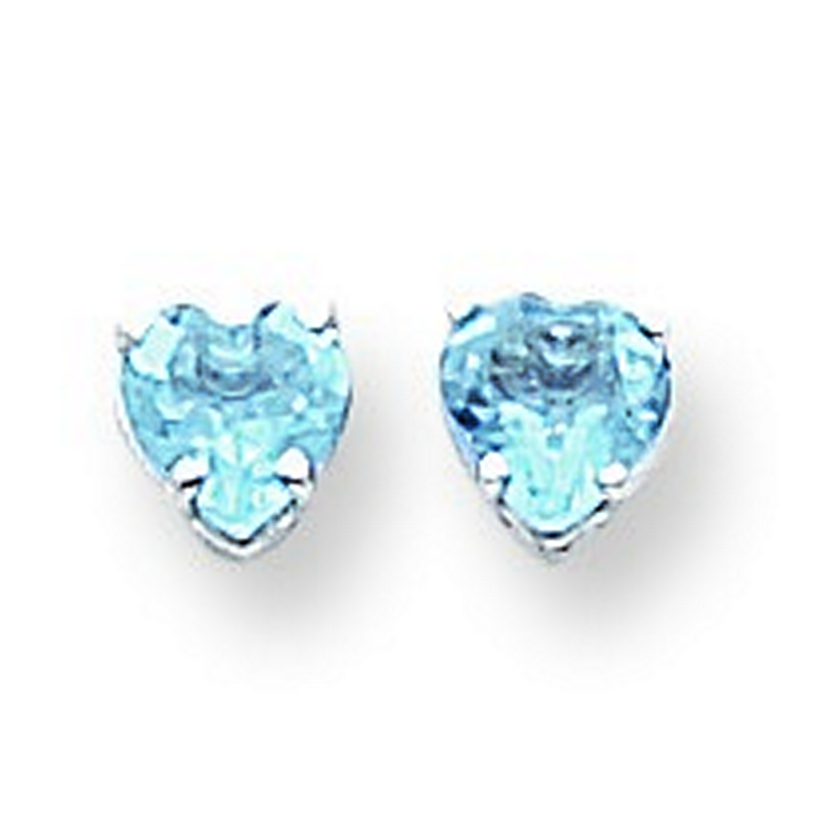 14k White Gold 5mm Heart Blue Topaz Earrings