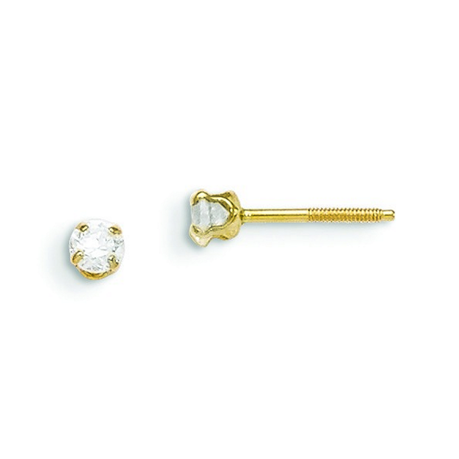 14k Yellow Gold 3mm White Zircon Childrens Earrings - Measures 4x4mm