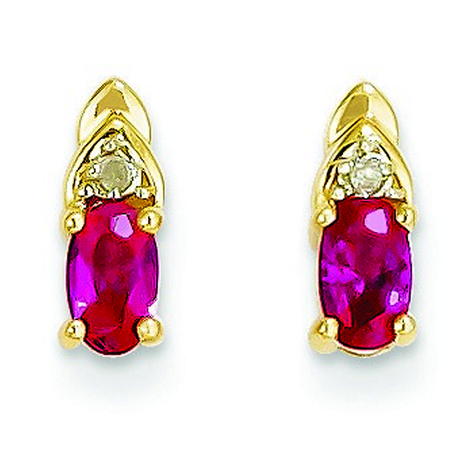 14k Yellow Gold Diamond and Genuine Ruby Earrings (3x9mm)