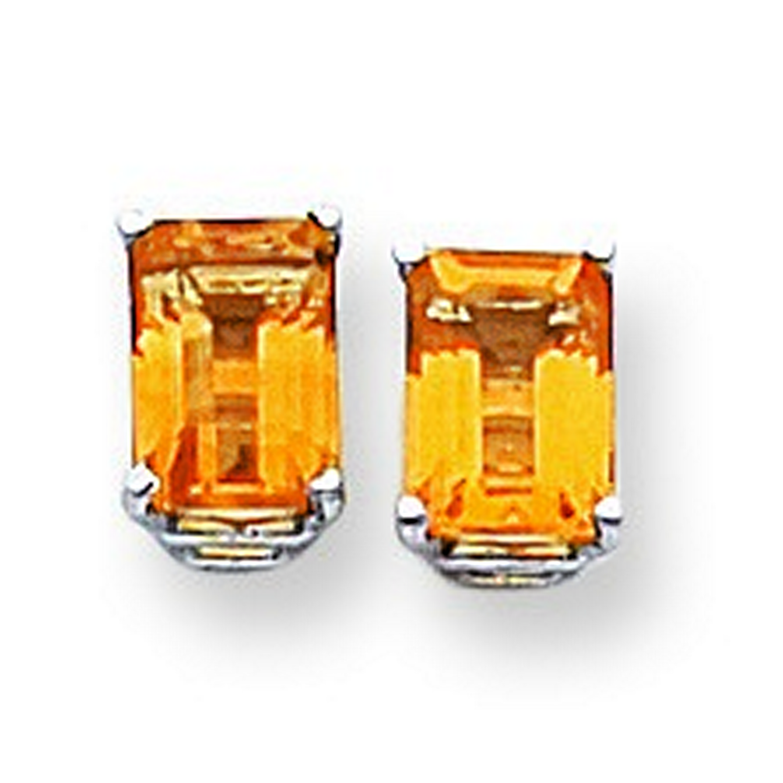 14k White Gold 7x5mm Emerald-Cut Citrine Earrings