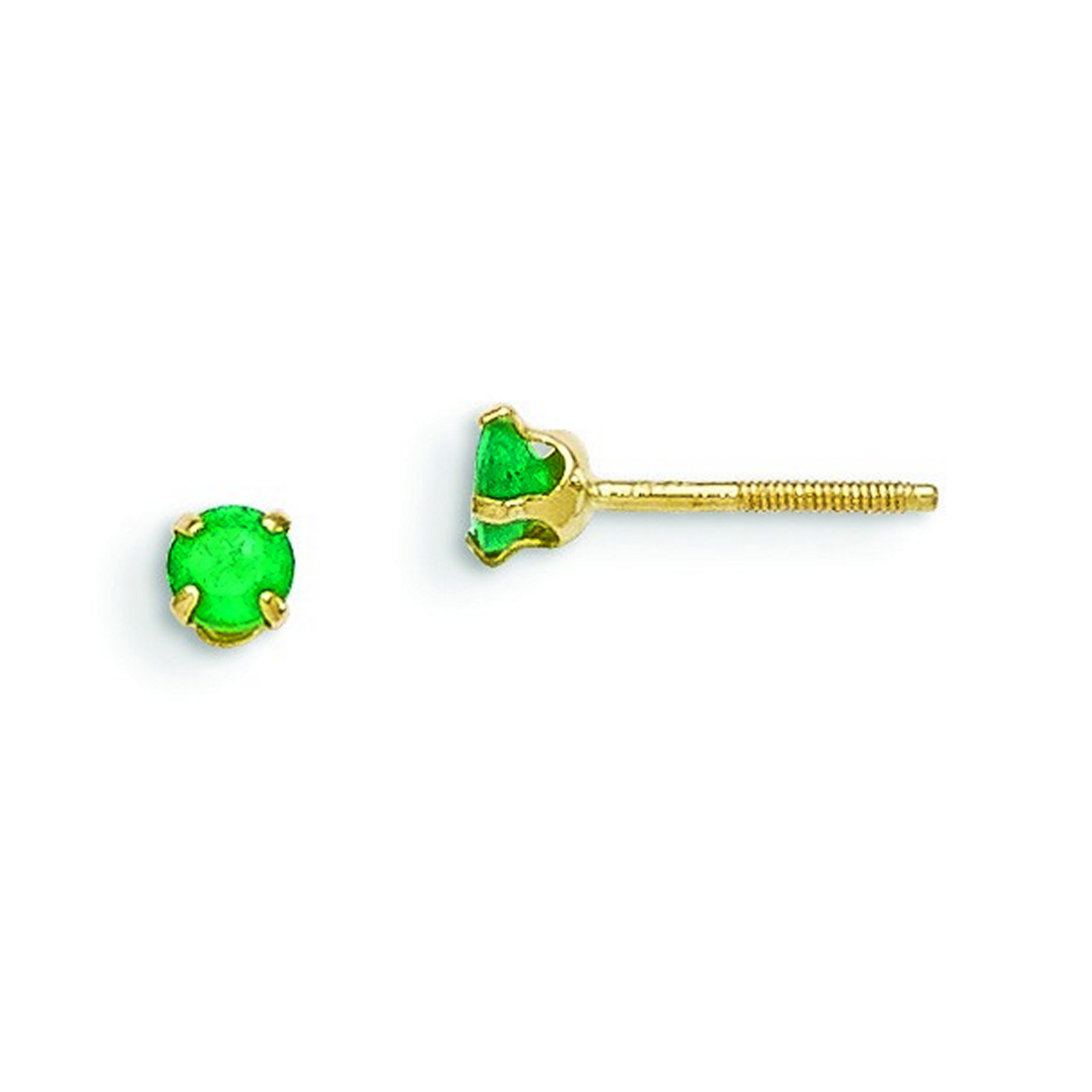 14k Yellow Gold 3mm Emerald Childrens Earrings - Measures 4x4mm