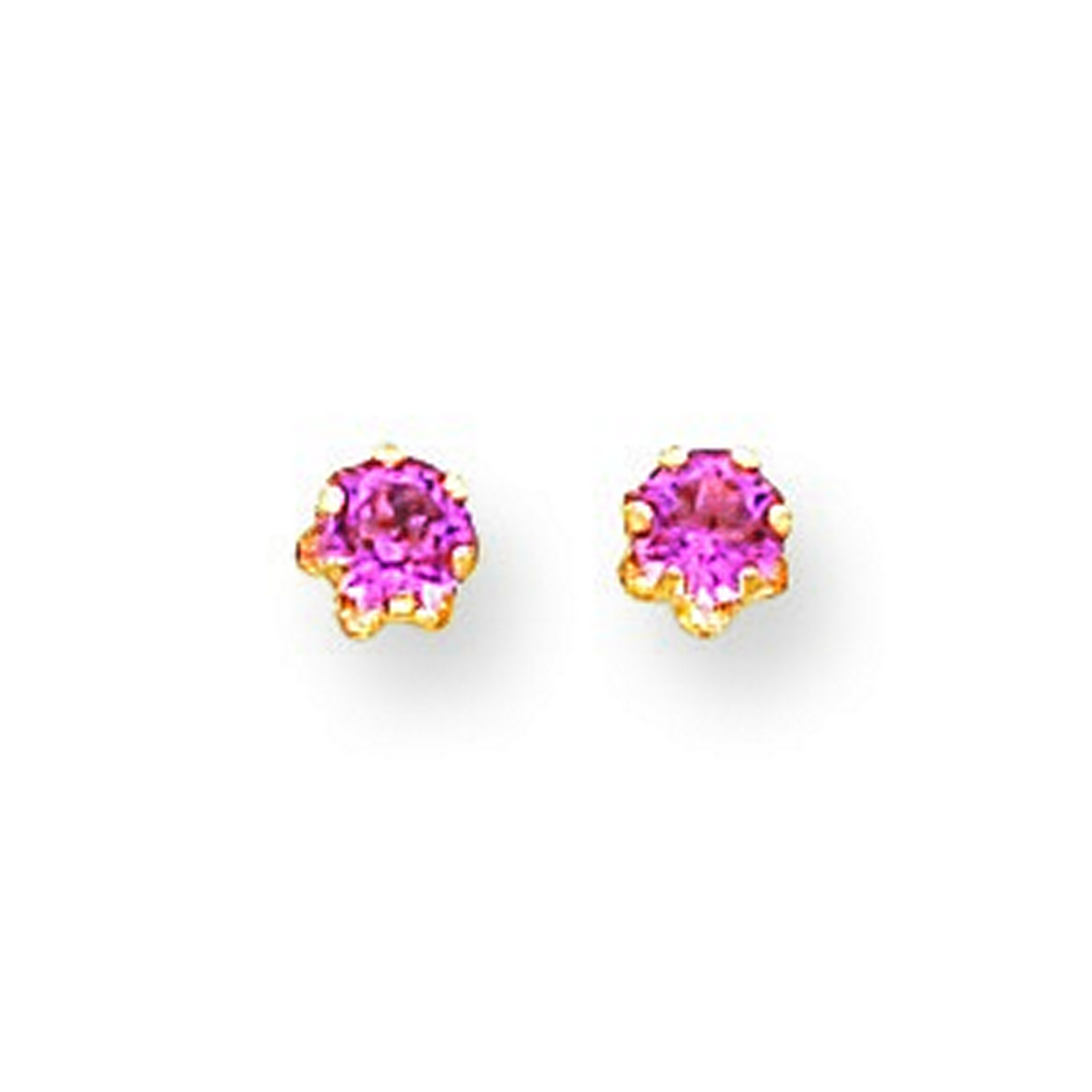 14k Yellow Gold 4mm Synthetic Pink Tourmaline (Oct) Screwback Earrings - Measures 4x4mm