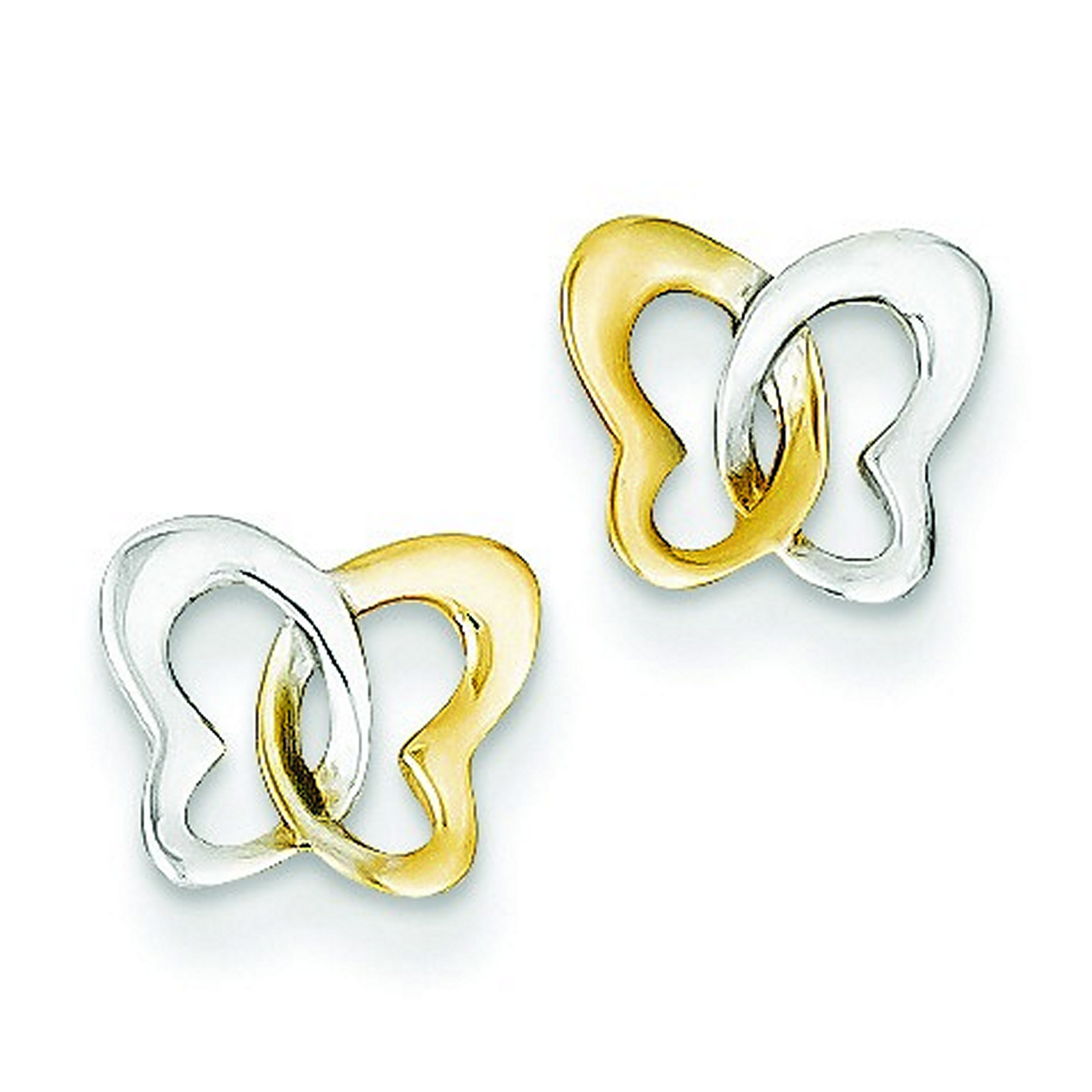 14k Gold and Rhodium Butterfly Post Earrings (7x8mm)