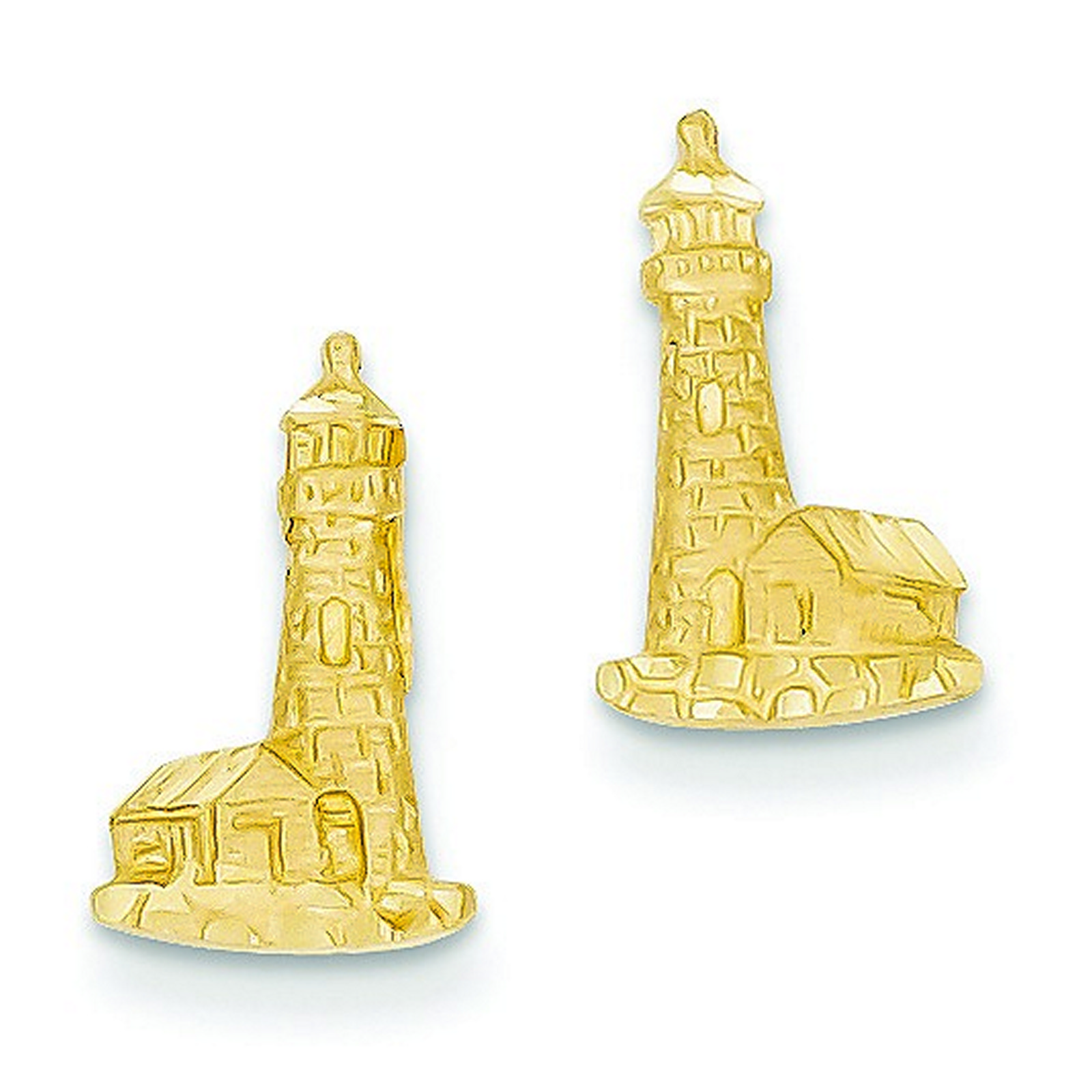 14k Gold Diamond-Cut Lighthouse Earrings (8x14mm)
